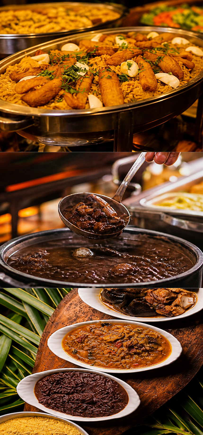 Buffet regional e feijoada com acompanhamentos