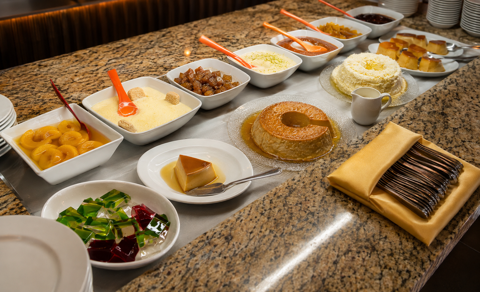 Buffet de sobremesas regionais do Restaurante O Lenhador
